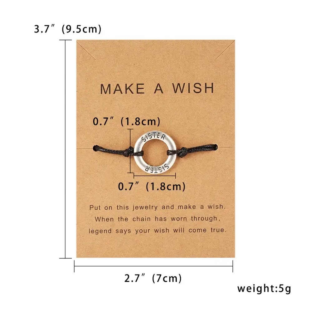 Rinhoo круглая черная плетеная веревка с карточным браслетом для женщин семейный