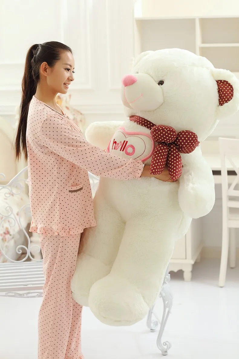 

large 110cm heart hello bear pluash toy white teddy bear doll throw pillow,birthday gift, Xmas gift d2251