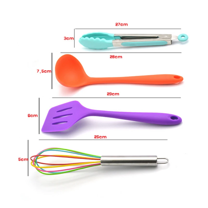 

10pcs Colorful Silicone Cooking Utensils Set Non-Stick Solid Kitchen Tools Cooking Tools Spatula Spoon Ladle Slotted Turner