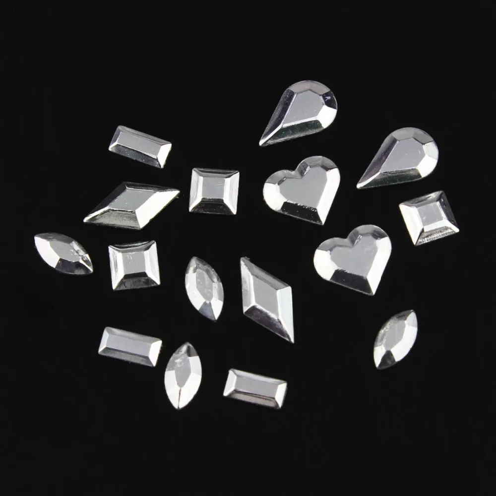 Серебряный восьмиугольный блеск 3D дизайн ногтей капли воды сердце любовь ромб