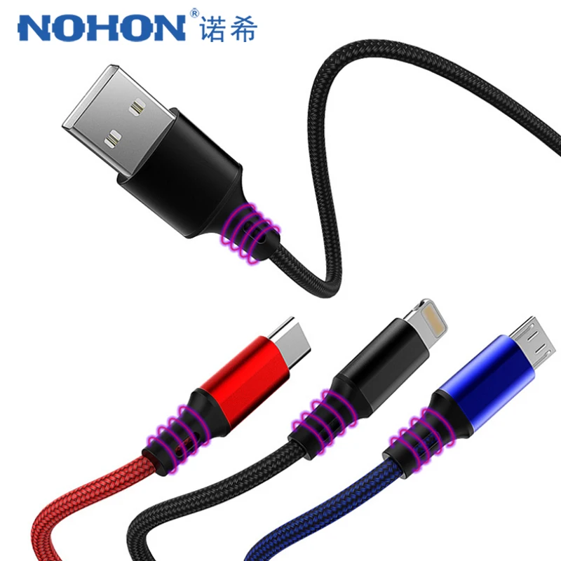 NOHON 3 в 1 кабель зарядного устройства Micro usb type C 8Pin кабели освещения для iPhone X 8 XS MAX XR 7 6 6s Plus для Xiaomi huawei samsung