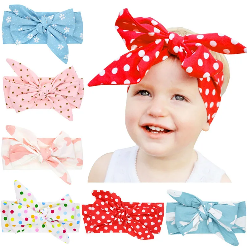 

New Fashion 6colors Big DIY Headband Baby girls Bow hair band children kids dot Cotton turban Head Wrap Hair Accessories
