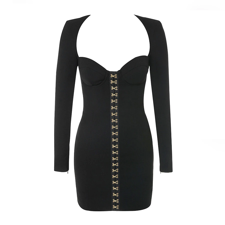 Женское облегающее Платье До Колена черное платье с длинным рукавом новинка 2019 |