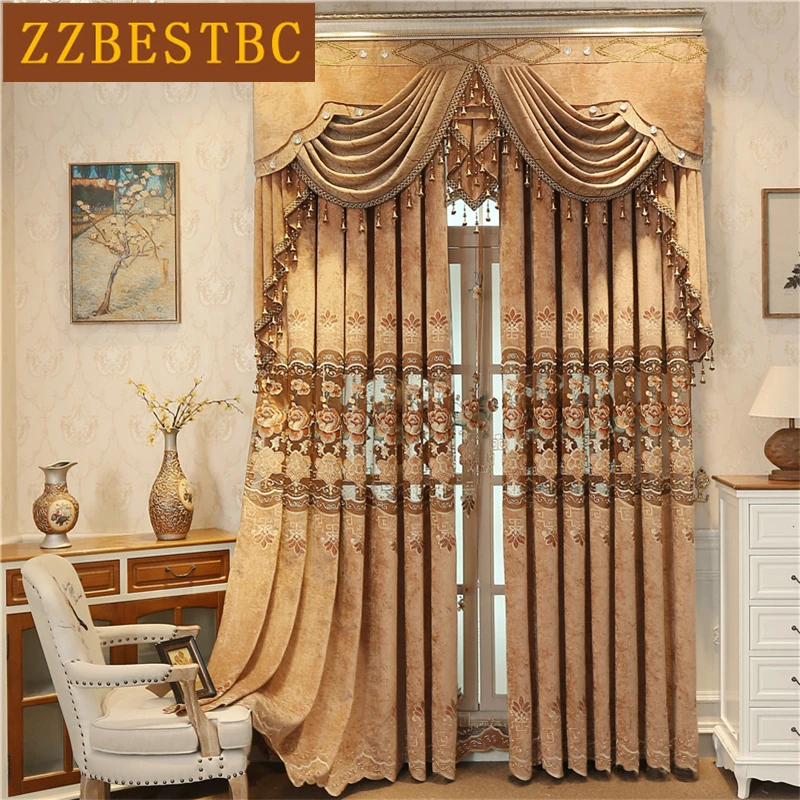 Европа и США Стиль Топ роскошные вышитые шторы в пол для гостиной с