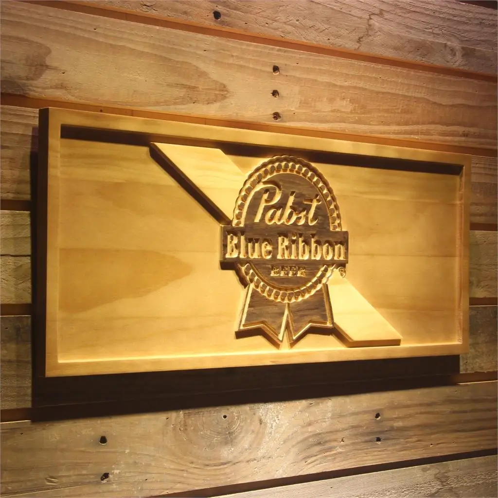 Pabst голубая лента пива 3D деревянный знак бара|Таблички и знаки| |