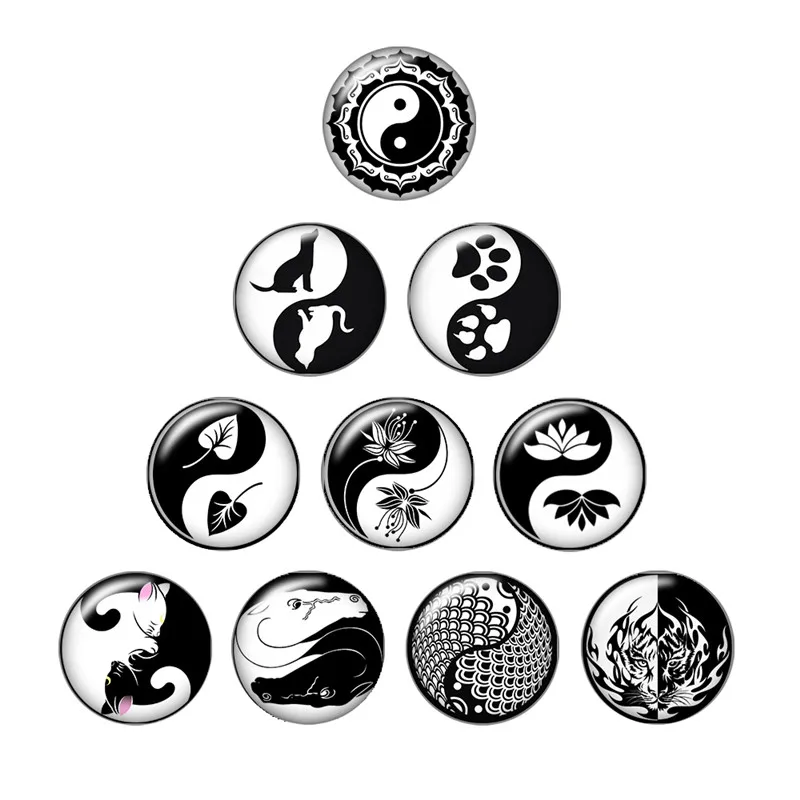 Черные рисунки taijibagua 10 шт. Смешанные Круглые Стеклянные Кабошоны 12 мм/16 мм/18 мм/25