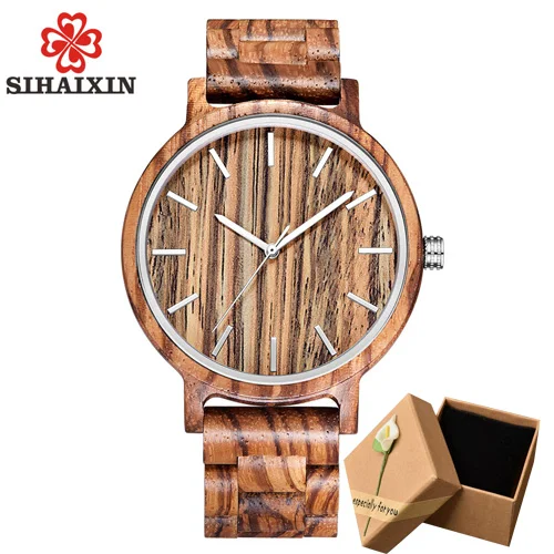 zebra with box SIHAIXIN красные часы мужские Роскошные Натуральная бамбуковая древесина часы для мужчин лучший бренд мужские s наручные часы кварцевые дизайнерские ремешок мужские часы - Цвет: zebra with box