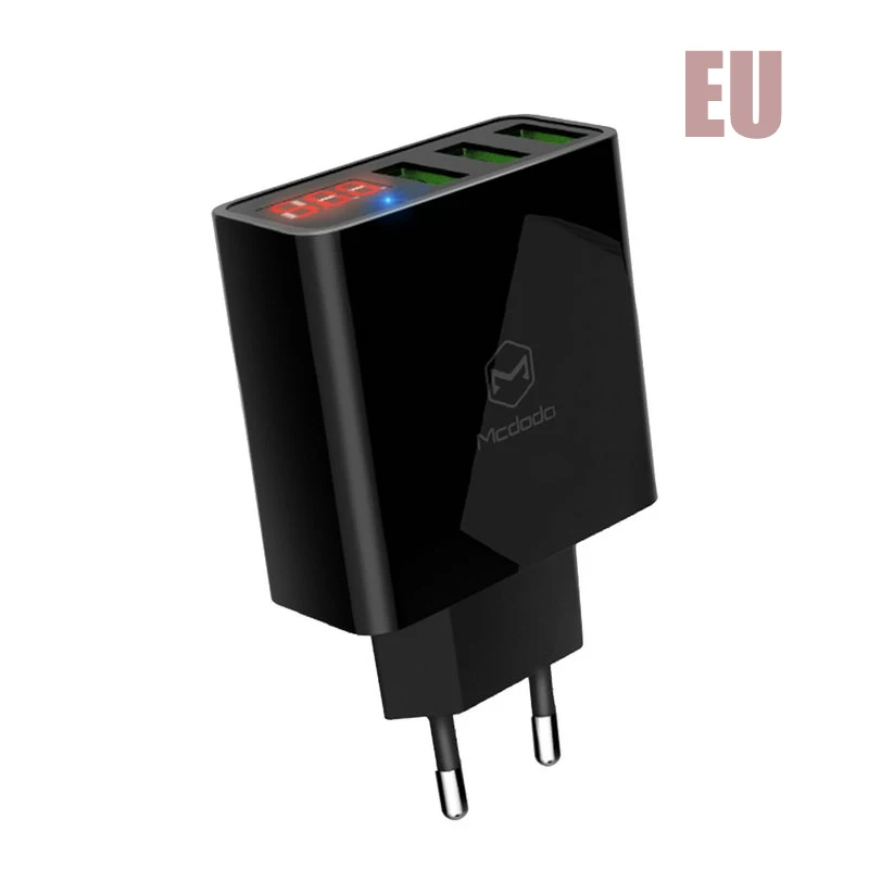 Mcdodo USB зарядное устройство с 3 портами светодиодный дисплей EU Max 3A Быстрая зарядка смарт-телефон зарядное устройство для iPhone X 8 samsung S8 Xiaomi настенное зарядное устройство - Тип штекера: EU Black