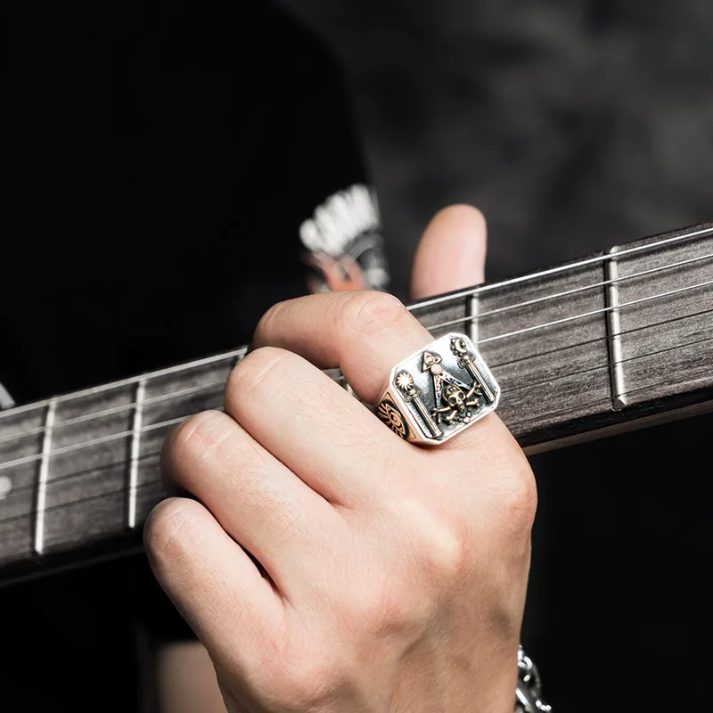 Skull MasonicRing 925 Silver Ring For Men Omniscient eye and freemason Totem Jewelry mygrillz|Кольца| |