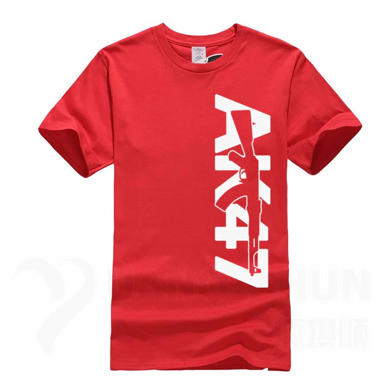Red 1 Boutique Men Tops Tees Summer Fashion New AK47 Printed T Shirt Short Sleeve Men AK 47 Rifle Gun Personalized T Shirts 3XL - Цвет: Red 1