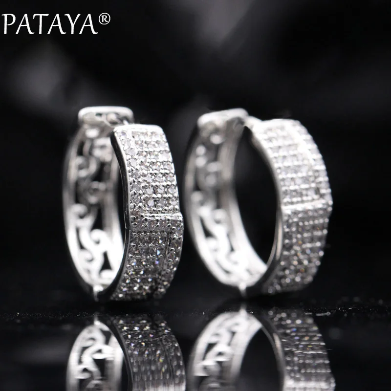PATAYA, новинка 585, розовое золото, полые свисающие серьги для женщин, узор, белый, Круглый, натуральный циркон, благородные, уникальные, свадебные, модные ювелирные изделия