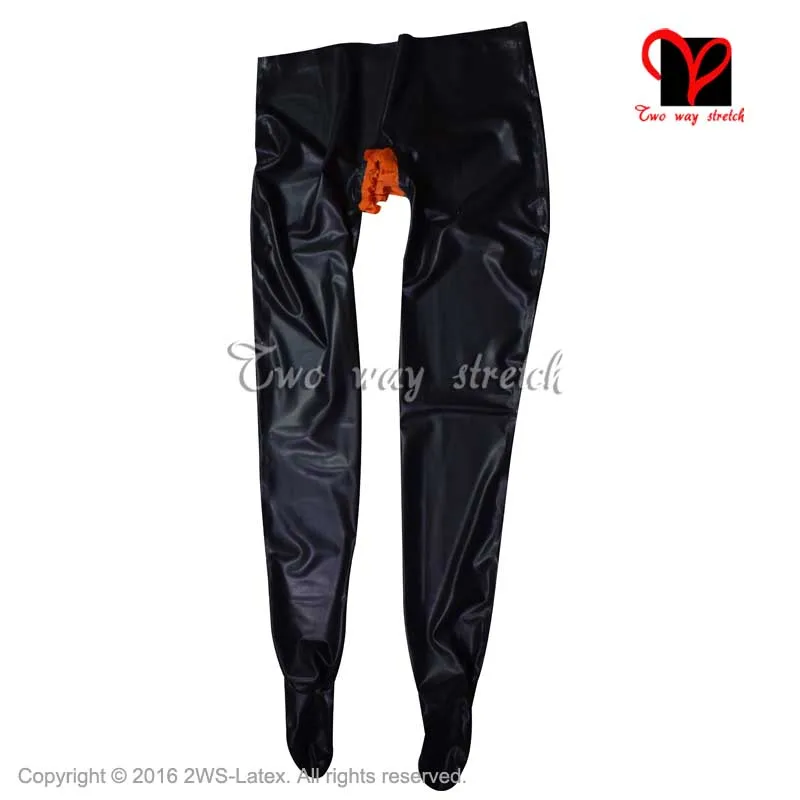 black and orange Сексуальные латексные колготки, открытые ластовицы, резиновые штаны, черные Панталоны Gummi, штаны размера плюс, колготки, брюки, XXXL, KZ-095 - Цвет: black and orange