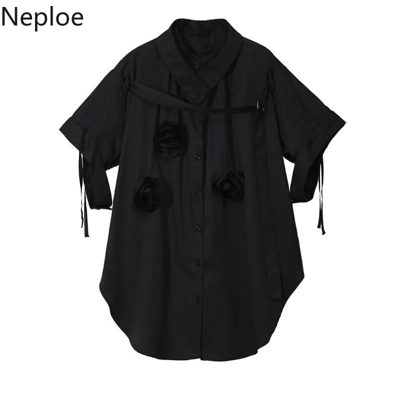 Neploe однотонные рубашки женские летние 2019 Новое поступление отложной воротник