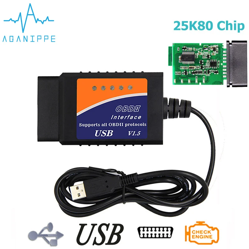 Elm327 USB OBD2 диагностический сканер для автомобилей 1 5 реальное оборудование Elm 327 V1.5