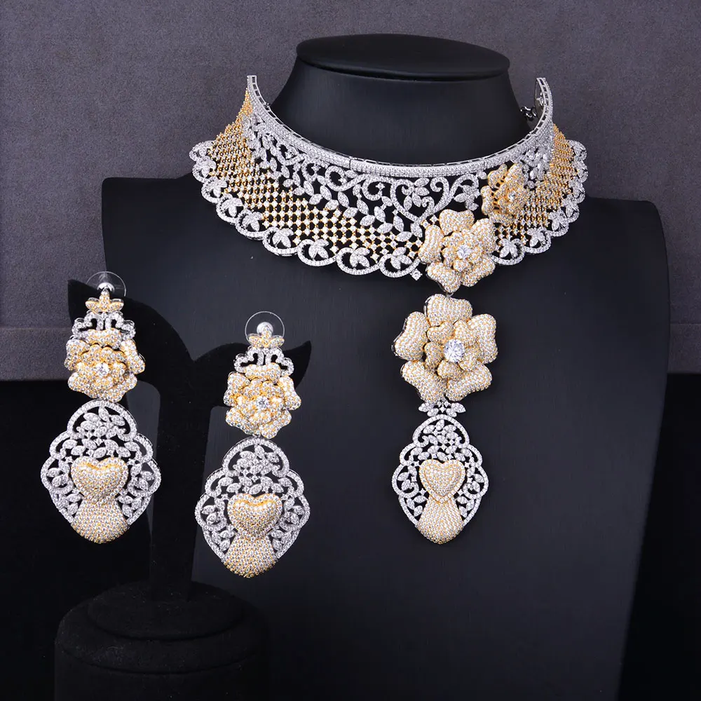 Godki супер люкс с цветочным принтом Для женщин СВАДЕБНЫЙ Цирконий колье Цепочки и