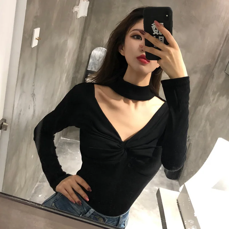 New sexy Necklace V-neck blouse in autumn and winter Spring