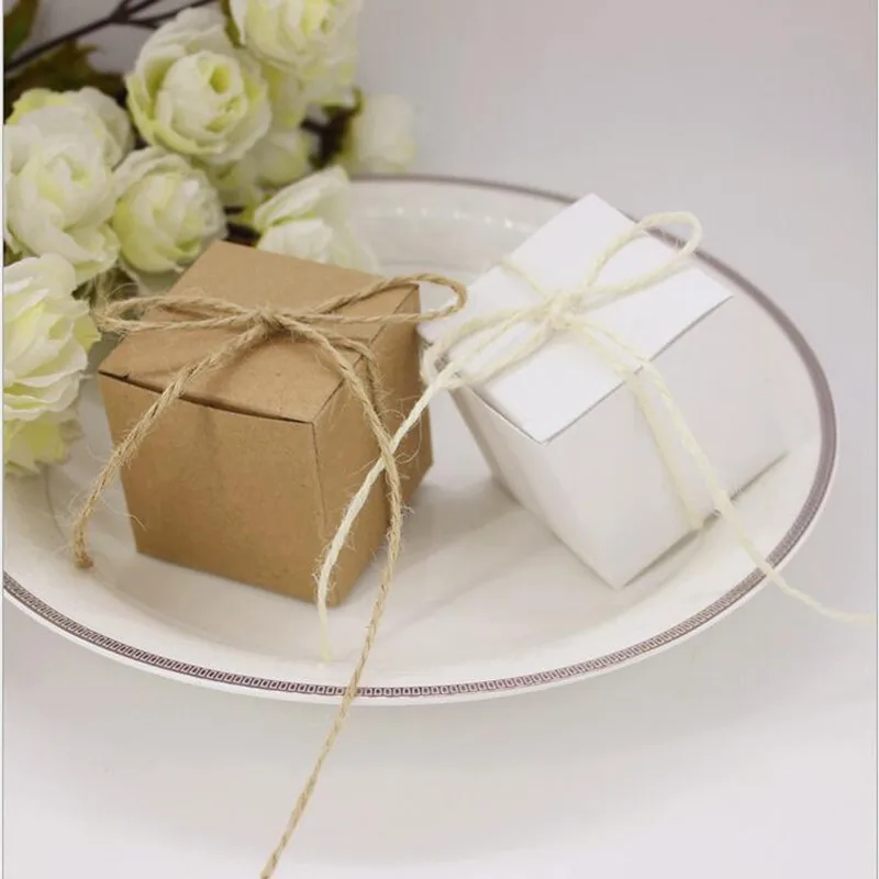 100 шт./лот крафт-бумага Свадебная коробка конфет с пеньковой веревкой винтажная
