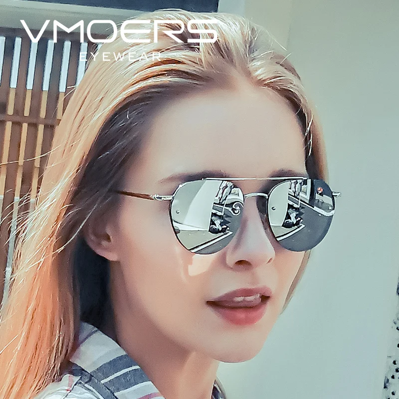 VMOERS Металлические Круглые Солнцезащитные очки женские серебряные зеркальные