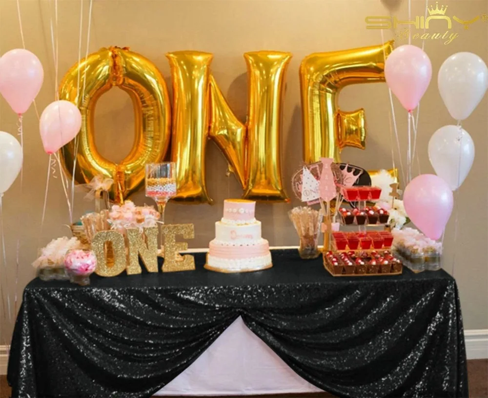 Большая блестка скатерть черная Rectangular 225x390cm блестящая ткань с блестками