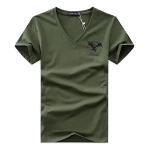 Футболка мужская с V-образным вырезом, хлопковая майка с коротким рукавом, Повседневная приталенная Классическая брендовая рубашка, лето, 2018