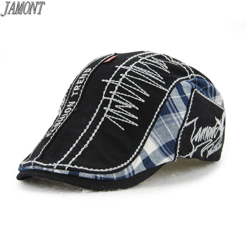 New Fashion Men Women Duckbill Caps letter embroidery Casual Plaid striped cotton Driving Sun hat Flat Outdoor Beret Visors caps |