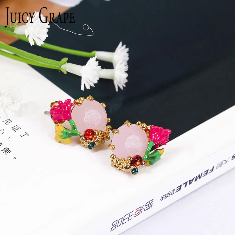 New Pattern Be Listed Enamel Glaze Flowers And Plants Series Set Jewel Flower Gold-plated Ear Nail 925 Silver Needle Mixed Batch | Украшения