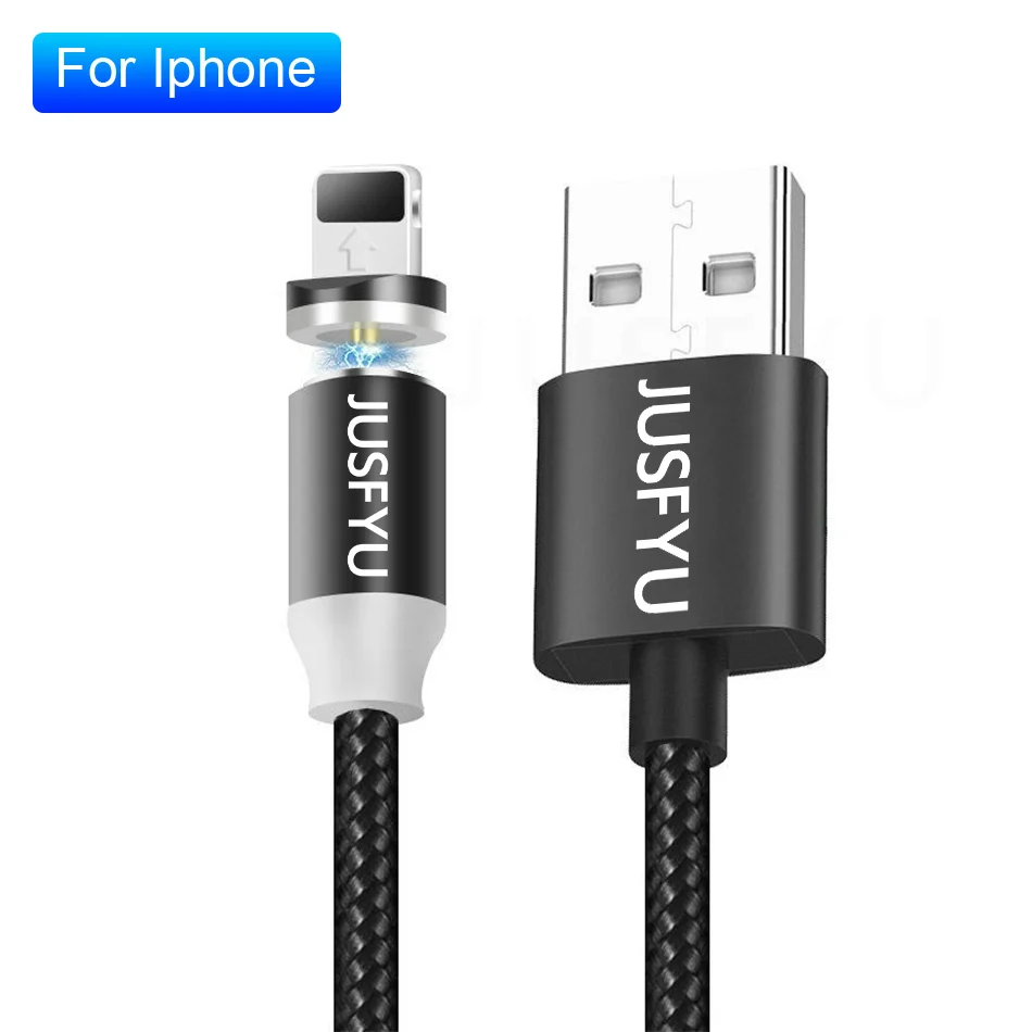 For iPhone Black Магнитный зарядный кабель для IPhone XR XS MAX X 8 7 6S Plus, 1 м, магнитное зарядное устройство, Micro USB кабель, usb type-C, проводные кабели - Цвет: For iPhone Black