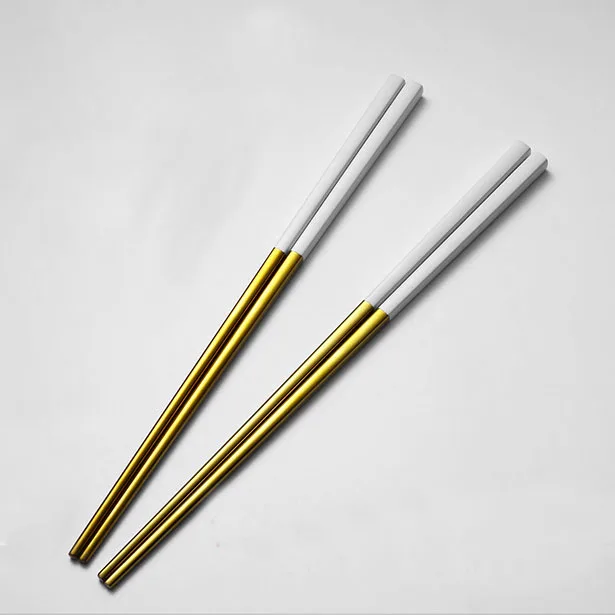 White Head Gold 5 пар высококачественные 304 из нержавеющей стали, квадратные Нескользящие палочки для еды с коробкой, корейские палочки для еды, подарочная посуда - Цвет: White Head Gold