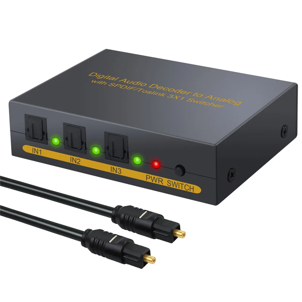 Цифровой аналоговый аудио декодер с оптическим кабелем 3 порта оптический SPDIF