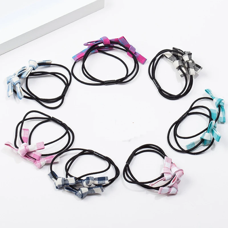 

Triple Cotton Cloth Knot Solid Colors Plaid Bow Elastic Hair Bands Ponytail Holder Headwear for Women Hair Accessories
