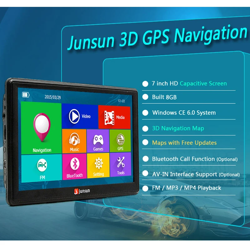 Новый 7 дюймов hd gps навигации емкостный экран Bluetooth заднего вида FM 8 ГБ / 800 мГц