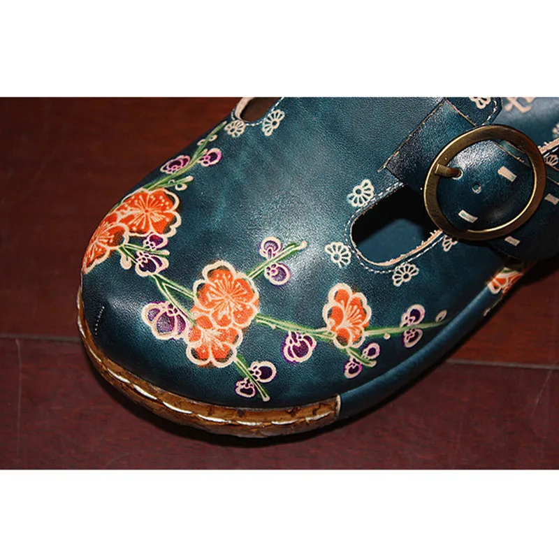 2019 summer new leather cowhide thick bottom flat sandals national candy color ladies home slippers | Обувь