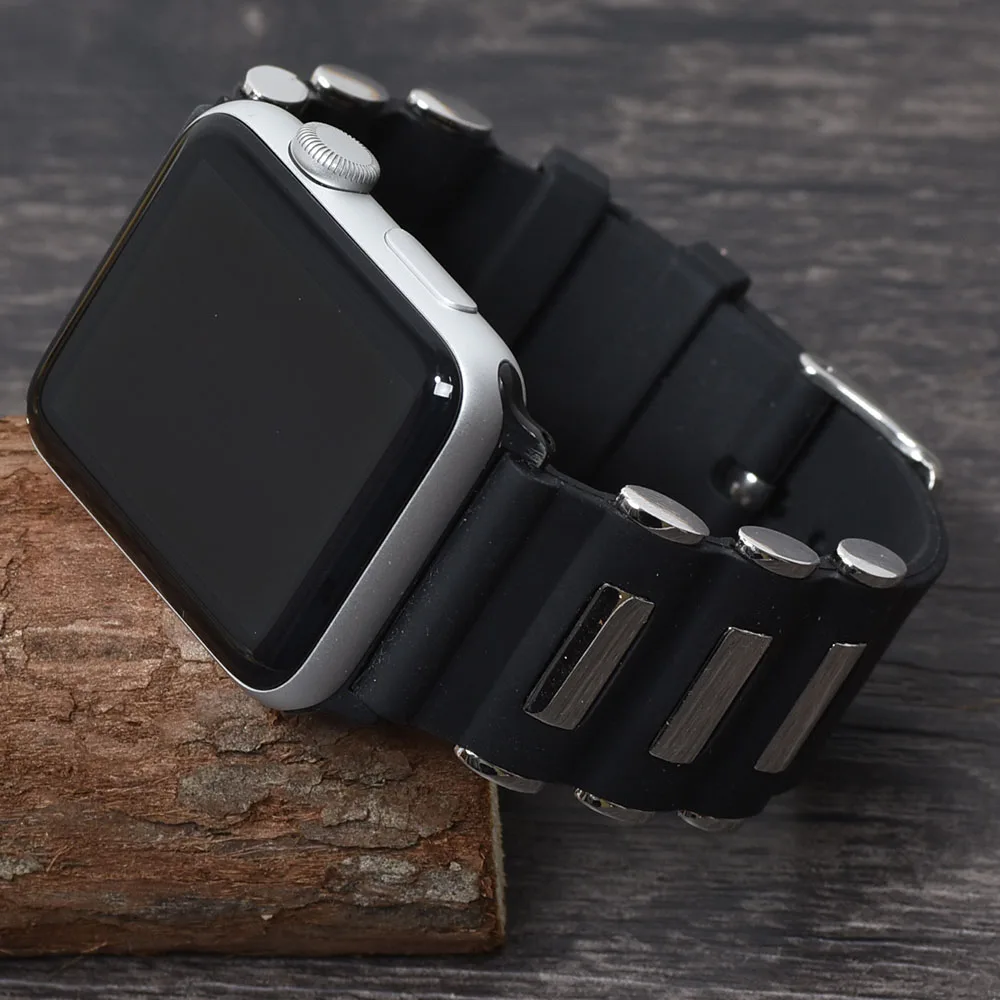 

BEAFIRY Silicone Rubber Black Watch bands Strap Waterproof 38MM 42MM Watches Belt sport