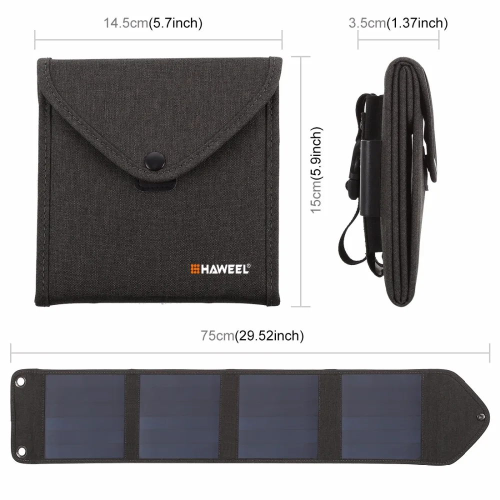 HAWEEL 60W 14W Portable Foldable Solar Charger Outdoor Travel Rechargeable Folding Bag with 9 4 Panels &amp USB Port | Электроника