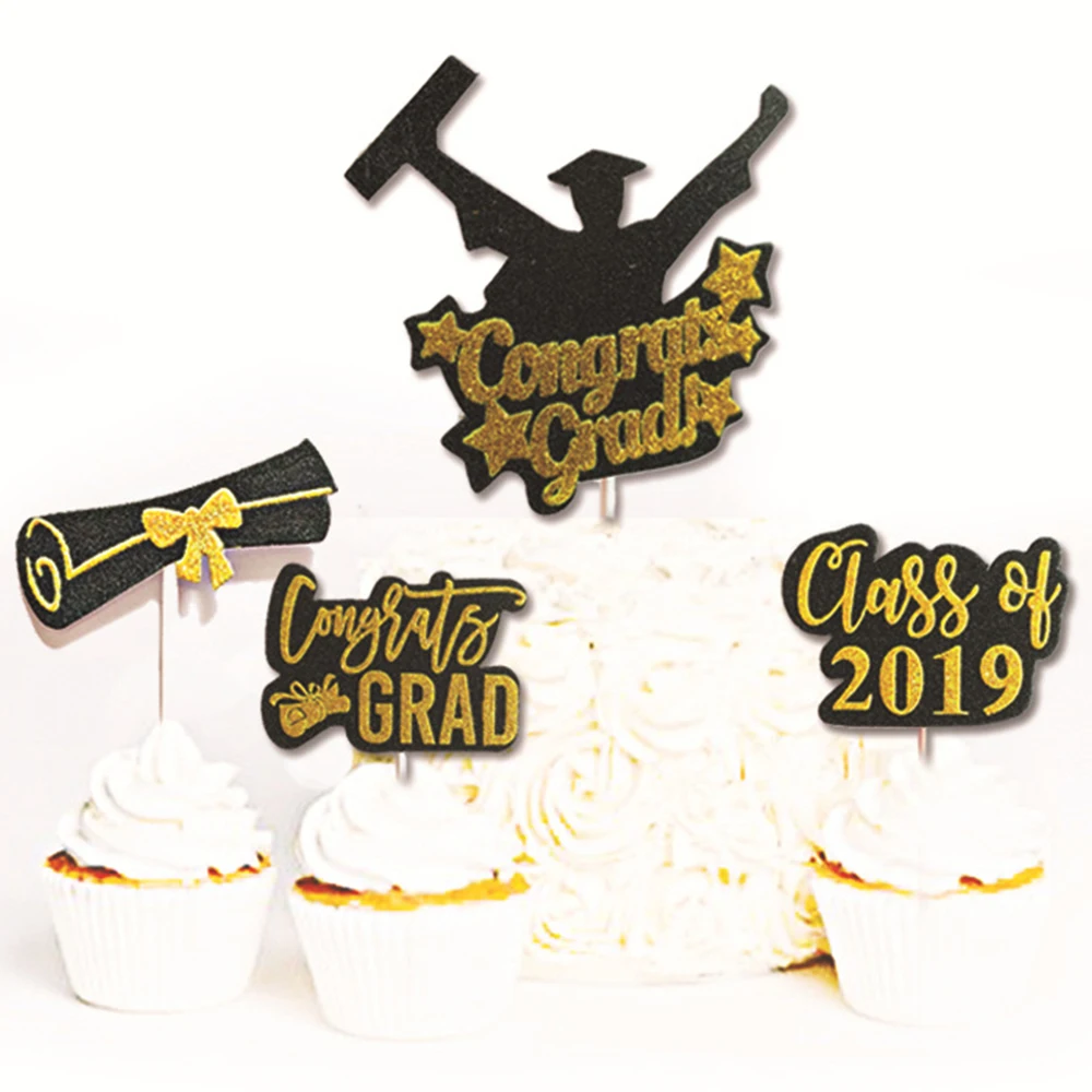 YORIWOO 5pcs 2019 Graduation Cake Topper Cupcake Toppers Congratulation High School Party Decoration Birthday Wedding | Дом и сад