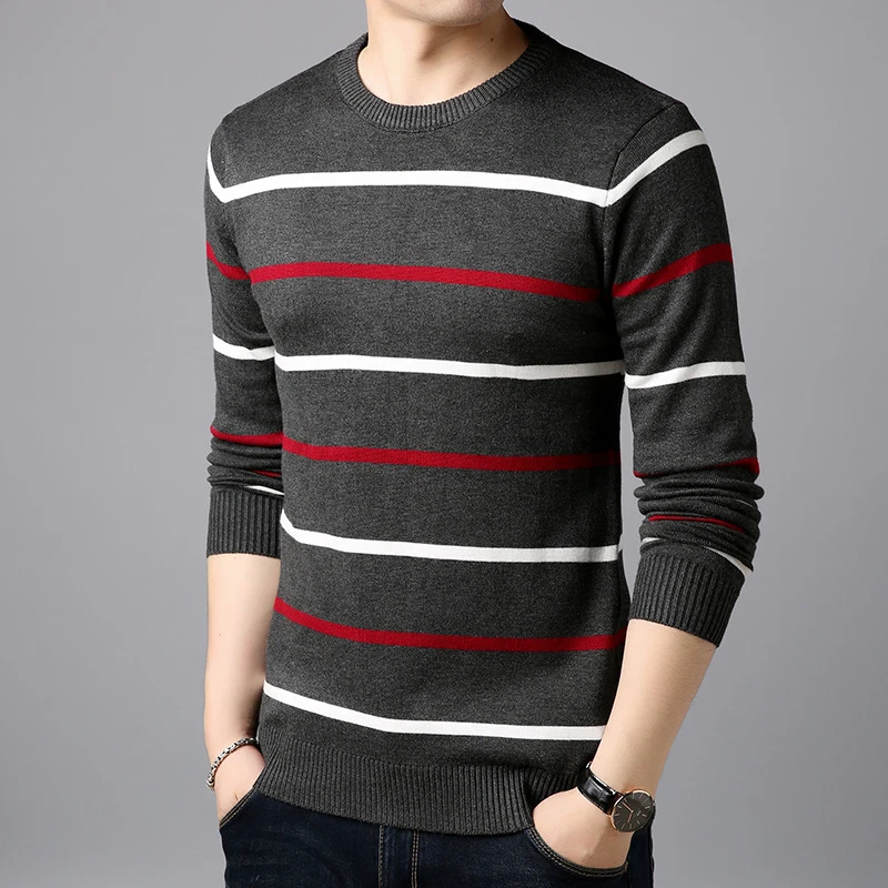 DIMUSI осенне-зимний мужской свитер Мужской Повседневный в полоску с круглым