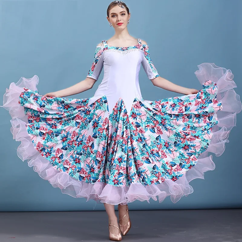 

Lady Ballroom Dance Competition Dresses Standard Tango Dance Costumes Female Diamond Luminous Fox Trot Dance Dress D-0127