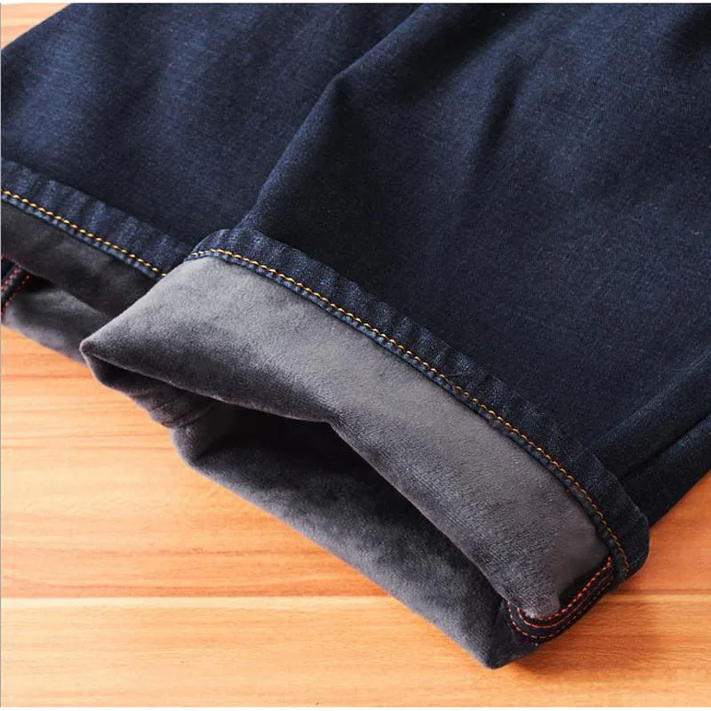 Зимние уплотненные детские джинсы мужские прямые свободные джинсовые штаны на