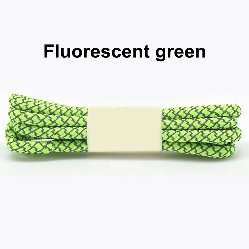 Fluorescent green 1 пара 19 Цвета 3M Светоотражающие Шнурки круглый Спортивная шнурки для детей и взрослых Спорт на открытом воздухе шнурки Длина 100 120 140 160 см - Цвет: Fluorescent green
