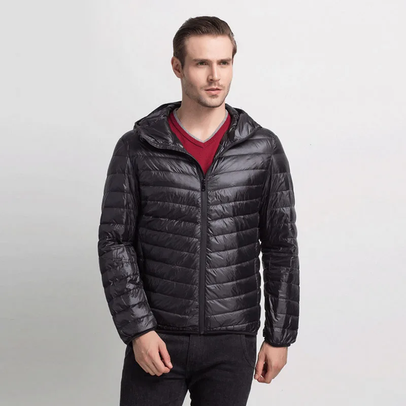 Новинка 2017 модный однотонный белый пуховик на утином пуху Мужская Легкая