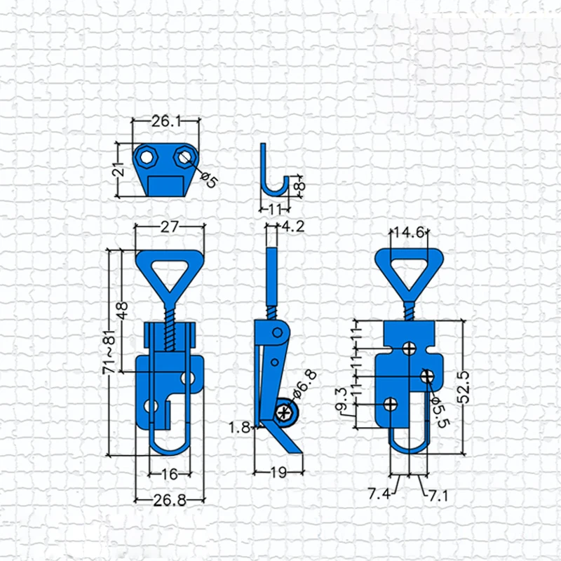 Регулируемая Рычажная защелка с 3 отверстиями синий оцинкованный корпус
