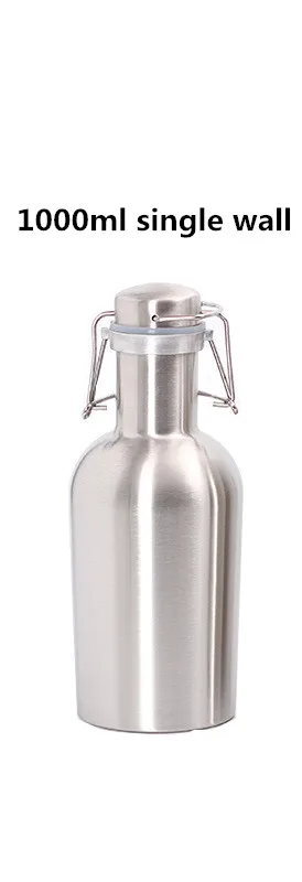 1000ML SINGLE WALL 2Л большой емкости пивной винный бочонок Вакуумная бутылка для воды Виски Ликер бутыль нержавеющая сталь спирт vokda Хип Колба - Цвет: 1000ML SINGLE WALL