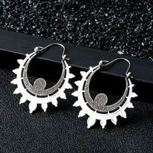 antique silver Индийские племенные латунные серьги, висячие серьги в форме цветка, украшенные вихрем «цыганские» серьги для женщин, богемные Винтажные серьги 2019GE05 - Окраска металла: antique silver