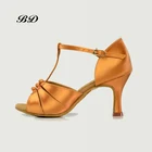 BD 2303, танцевальная обувь, Бальные женские туфли для латинских танцев, сандалии на высоком каблуке 7,5 см, прочная стелька, сандалии с бантиком