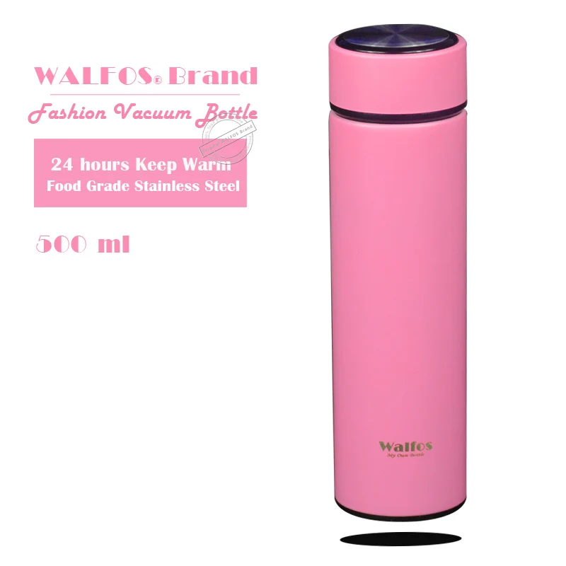 WALFOS Pink WALFOS 500 мл Термокружка Из Нержавеющей Стали с вкладышем, Вакуумная бутылка, колба, стакан, бутылка для воды, автомобильная чашка для чая, кофе, термос, кружка для путешествий - Цвет: WALFOS Pink