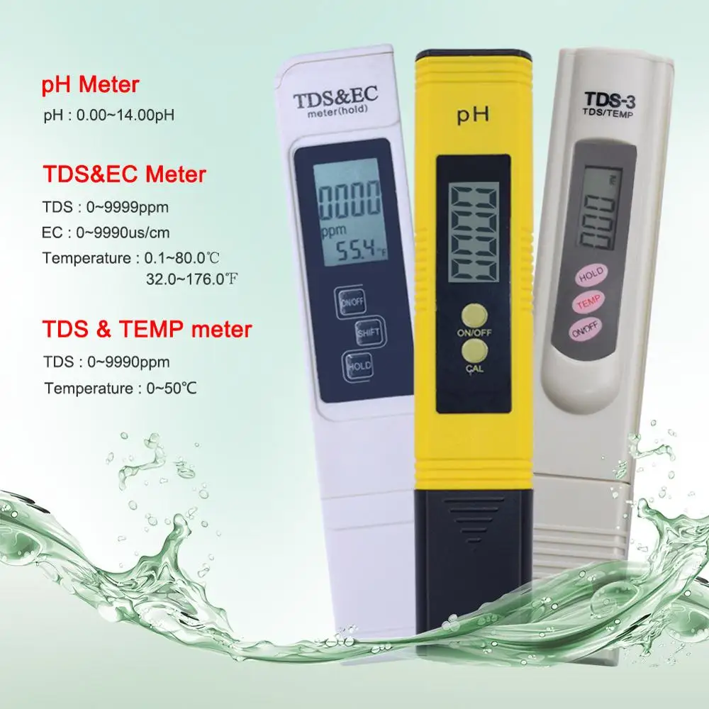 TDS EC PH-02 METER Цифровой измеритель PH TDS EC 0,00-14,0 PH тестер TDS и EC измеритель термометр 0-9999us/cm 0-9999ppm 0,1-80,0 градусов 3 в 1 монитор воды - Цвет: TDS EC PH-02 METER