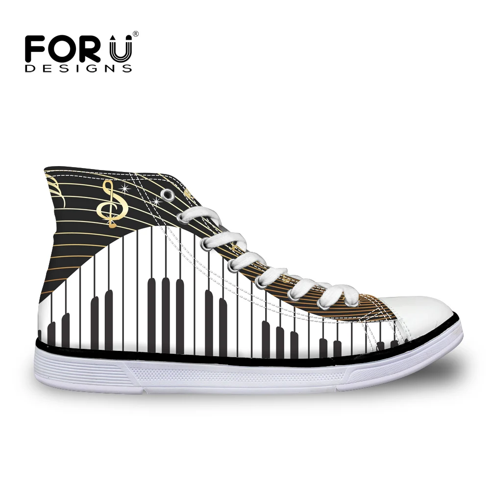 Женские высокие кеды FORUDESIGNS с музыкальными нотами Вулканизированная подошва