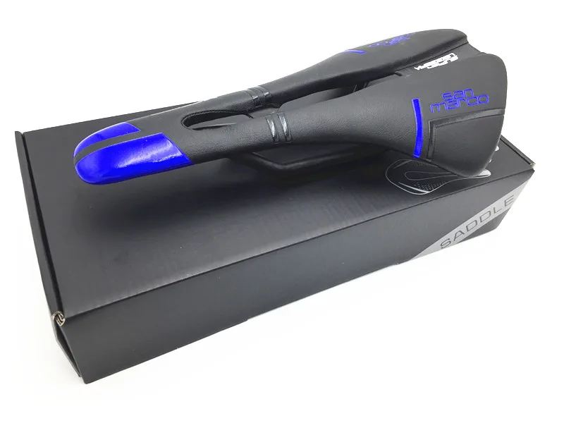 blue box 6 цветов KEDDIE 130+/-5 г шоссейное седло из углеродного волокна+ кожаные седла для велосипеда sillin bici Rail лук Подушка - Цвет: blue box