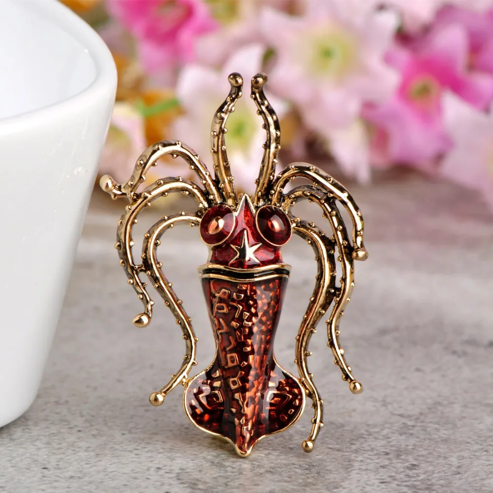 Броши Funmor в виде осьминога кальмара антизолотая эмаль винтажная рыба морские