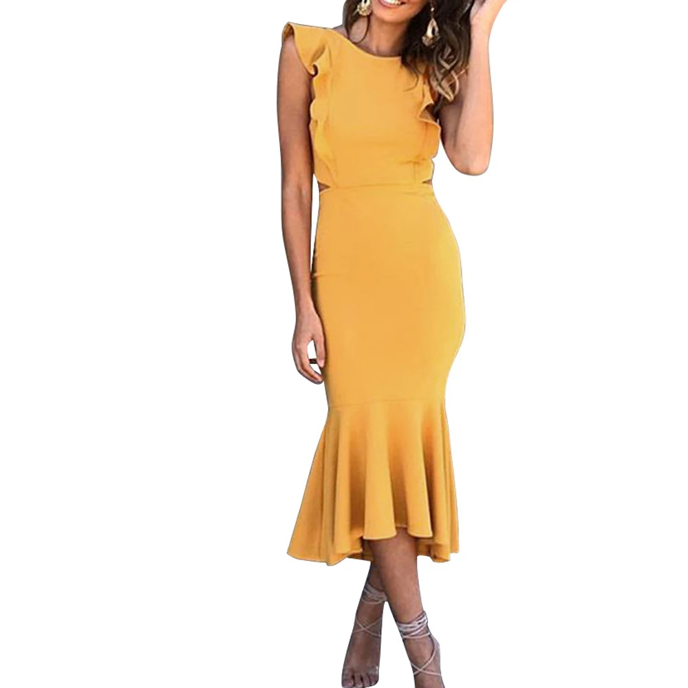 Женское облегающее платье-Русалка Открытое платье средней длины без рукавов с